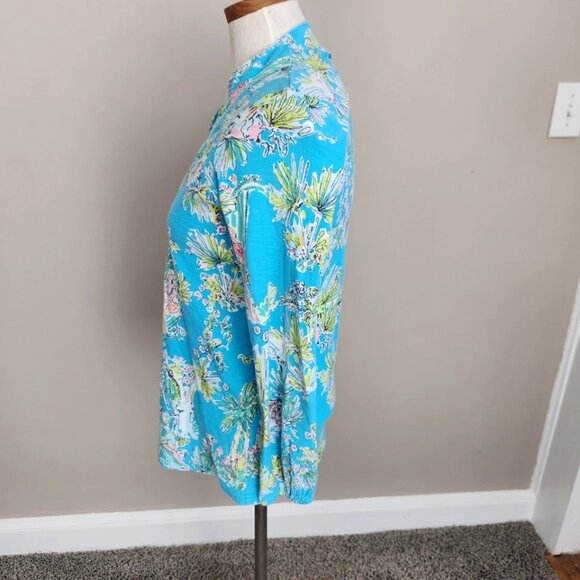 Lilly Pulitzer Top Womens XS Joycee Tunic Blue Green Jungle Glam Toile Preppy - Picture 3 of 5